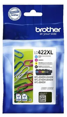 Produktbild von Brother LC422XLVALDR, Hohe (XL-) Ausbeute, Schwarz, Cyan, Magenta, Gelb, 4 Stück(e), 3000 Seiten, 1500 Seiten, Multipack