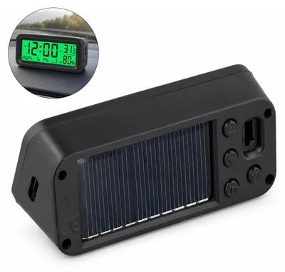 Produktbild von Digitale Auto Uhr Solar, Armaturenbrett Uhr mit Temperaturanzeige und Luftfeuchtigkeit, KFZ Uhr mit automatischer Hintergrundbeleuchtung