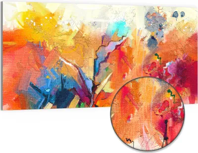 Produktbild von DEQORI Hybrid Leinwand Bild 100x50 cm 'Farbenreiches Ölgemälde' Wandbild Glas flach modern