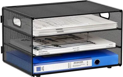 Productafbeelding van Ibenzoa® Metalen bureauorganizer – 3 compartimenten voor A4-documenten en tijdschriften, stevige, gepoedercoate opbergmand voor kantoor en thuiswerkplek