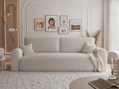 Produktbild von Freistehendes Polstersofa JOBO mit Schlaffunktion und Stauraum 3-Sitzer Sofa Wohnzimmersofa Couch Schlafsofa modernen Sofa Moderner Boucle C1 Beige