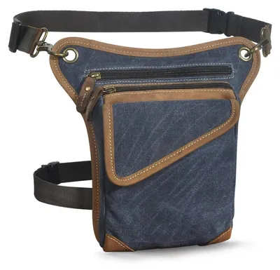 Immagine prodotto di Borsa a tracolla da cintura, modello messenger, da uomo, in tela e pelle, colore blu, dimensioni 26x4x25 cm, modello FB2113