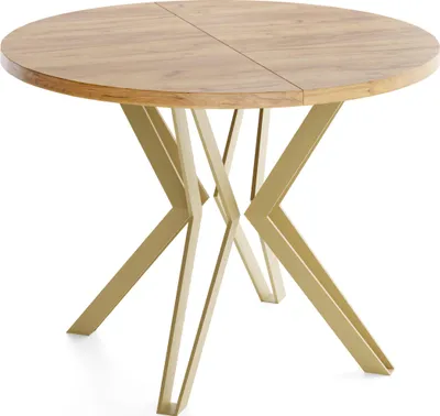 Produktbild von Runder Tisch für das Esszimmer - 100 oder 120 cm Durchmesser - Ausziehbarer Tisch mit Pulverbeschichteten Goldenen Metallbeinen - Industriestil - 120 cm - Craft Eiche