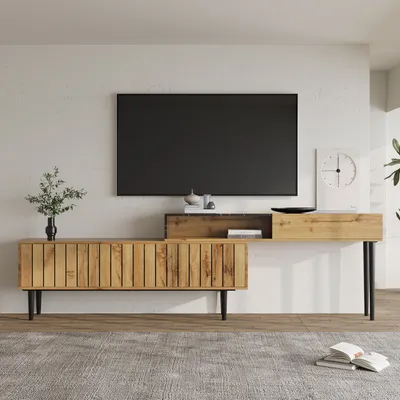 Produktbild von Lowboard Breite 130-220 cm, längenverstellbar, Fernsehtisch, Fernsehschrank, TV-Schrank für Wohnzimmer, stehend