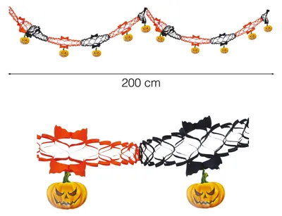 Productafbeelding van Halloween pompoengirland, griezeldecoratie, feest, evenement, 200 cm, herfst, feestelijk, griezelig, pompoenmotief, sfeervolle decoratie, kleur: oranje