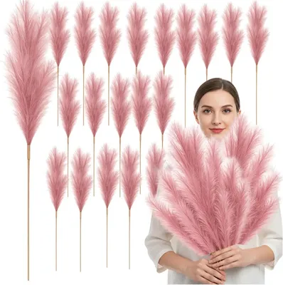 Image de Lot de 20 décorations en herbe de pampa artificielle rose chaud