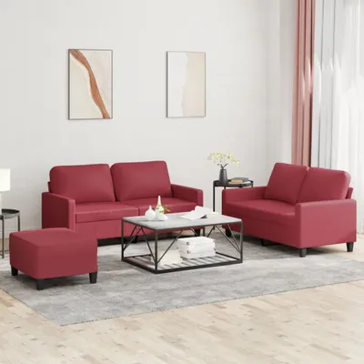 Produktbild von 3-tlg. Sofagarnitur mit Kissen Weinrot Kunstleder