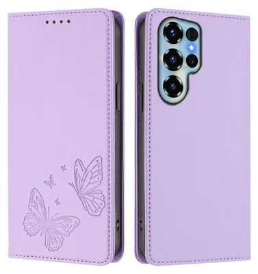 Obrázek produktu pro Kožené pouzdro pro Oukitel C68, motýlí ražbou, peněženkové flip pouzdro se stojánkem Světle fialová