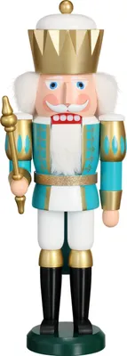Produktbild von Nussknacker König Exklusiv Erzgebirge Figur 40 cm, Farbe:weiß-gold-türkis