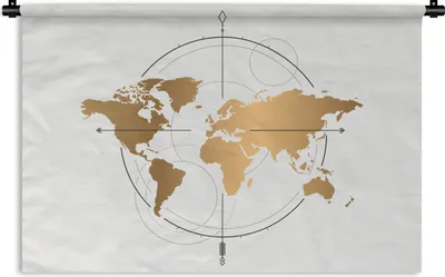 Produktbild von MuchoWow® Wandteppich Wandbehang Weltkarte - Gold - Kompass - Kinder - Jungen - Mädchen 150x100 cm Tapisserie Dekoration Wandtuch - Waschbar - Tapisserien - Wand-Decke