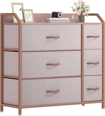 Productafbeelding van Ladecommode met 6 laden - Opbergkast Dressoir - Slaapkamer Organiseren - Stevig Stalen Frame - 83.5 cm Breed - Roze