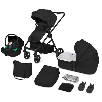 Produktbild von Lionelo Greet 3in1 Kombikinderwagen mit Babyschale, Großer Babywanne & Sportsitz, UPF50+, Leichtgewicht, Federung, Wendbarer Sportsitz - Schwarz