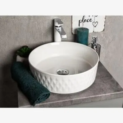 Zdjęcie produktu dla Umywalka nablatowa KERRA KR-704, ceramiczna, biała, średnica 36 cm