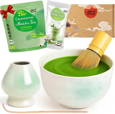 Immagine prodotto di Set cerimonia del tè matcha "Shiro" con ciotola, frustino, supporto e polvere di matcha + latte al cocco – set giapponese per principianti