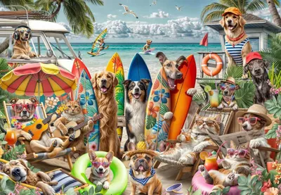Produktbild von Bluebird Puzzle Hunde und Katzen Strandpuzzle - 1000 Teile