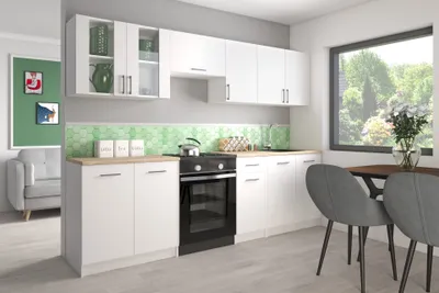 Produktbild von Roe Furniture | Küchenzeile - 260 cm - Weiß Matt - Einbauküche, Küchenblock, Singleküche, Singleküchenblock, Küchen - Tischplatte Braun