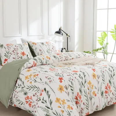 Productafbeelding van Omgoods - 3-delig Microfiber Beddengoed Set met Bloemenpatroon