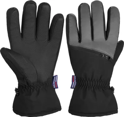 Produktbild von BRUBAKER Skihandschuhe Wasserdicht und Winddicht mit Reißverschluss Tasche - Winterhandschuhe für Herren und Damen - Warme Snowboardhandschuhe - Thermo Handschuhe für Ski Snowboard - Schwarz Grau S/M