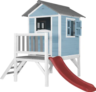Produktbild von AXI Spielhaus Beach Lodge XL in Blau mit Rutsche in Rot | Stelzenhaus aus Holz für Kinder | Kleiner Spielturm für den Garten