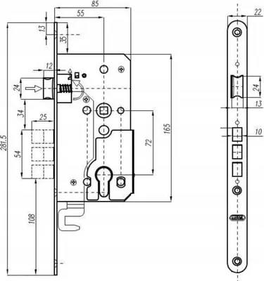 Produktbild von Einsteckschloss FEINZ 72/55 72 mm Verzinkt Robust Sicher für Türen und Tore