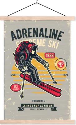 Produktbild von MuchoWow® Textilposter Ski - Sport - Vintage - Grau 40x60 cm mit holzfarbenen Rahmen - Poster