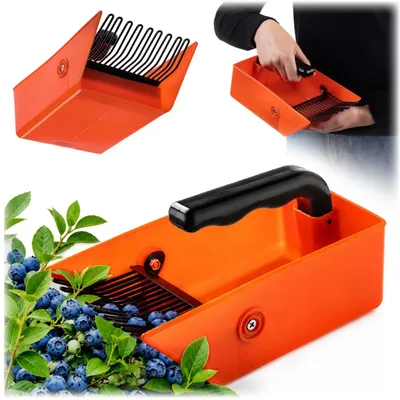 Produktbild von KADAX Beerenpflücker mit Auffangbehälter & Metallzähnen, Beerenkamm, Blaubeerkamm, praktischer Erntehelfer zum schnellen Pflücken von Heidelbeeren, Johannisbeeren & anderen Beeren, Obstpflücker (orange)