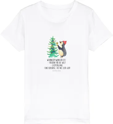 Produktbild von Mr. & Mrs. Panda Kleinkinder T-Shirt Pinguin Weihnachtsbaum 12-14 Jahre (152/164) - Weiß - Geschenk, Kindershirt, Kinder Kurzarm, Weihnachten, Baumwoll, Teenager, Winter