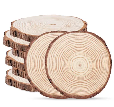 Produktbild von 16 Stück Holzscheiben 20-23 cm Durchmesser, Runde Baumscheiben aus Naturkiefer (2cm Dicke) ohne Loch – Groß für Tischdeko, Hochzeit, DIY Basteln