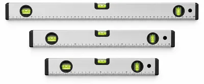 Productafbeelding van Relaxdays Waterpas set, 3 stuks, 40/60/100 cm, met 3 libellen, 0°/ 45°/ 90°, aluminium profiel, metrische schaal, meterkantel, zilver, AI-gegenereerde afbeelding