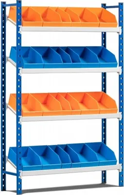Produktbild von Schrägbodenregal MAXIMUS | Grundregal | HxBxT 160x125x40cm | 4 Ebenen | Fachlast 130kg | Lichtblau/Lichtgrau