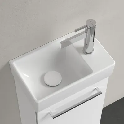 Zdjęcie produktu dla Villeroy & Boch Avento - Umywalka 360x220 mm, bez przelewu, 1 otwór na baterię po prawej stronie, biel alpejska 43003L01