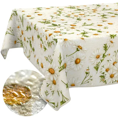 Tischdecke 120x160cm Rechteckig Braun abwaschbar Baumwolloptik Margeriten Braun, Hauptbild