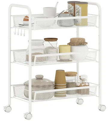 Productafbeelding van 3-Laags Rollende Opbergwagen 45x26,5x63 cm Wit