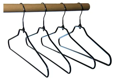 Produktbild von Kleiderbügel aus Metall, 10 St. Drahtbügel schwarz rutschhemmend beschichtet, mit Steg, ca. 40 cm lang, platzsparender Kleiderbügel 5 mm