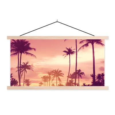 Produktbild von MuchoWow® Textilposter Himmel - Palme - Abend - Natur - Tropisch 60x30 cm mit holzfarbenen Rahmen - Dekoration