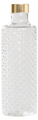 Immagine prodotto di Isolano Bottiglia in Vetro Borosilicato Soffiato con Decorazione a Effetto Diamantato e Tappi Intercambiabili Oro e Argento Trasparente Artigianale