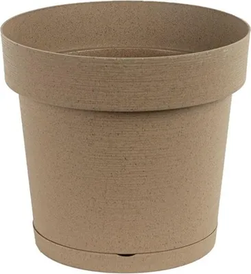 Image de Pot de fleurs en plastique avec soucoupe MELROSE GLAMOUR 25 cm, couleur plastique beige bois, aspect bois mat