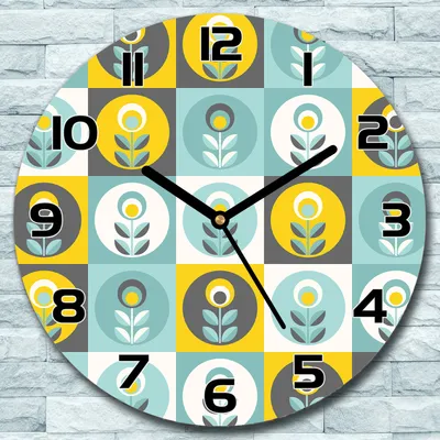 Produktbild von Wanduhr aus Glas Rund fi 30 Retro Blumen Muster Quarz Deko Schlafzimmer Büro