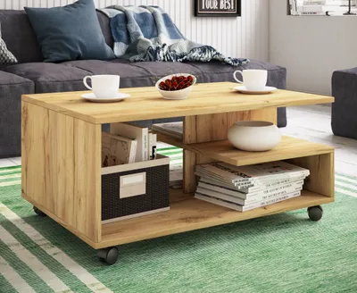 Produktbild von VCM Holz Couchtisch schlicht | Sofatisch Rollen | Maße ca. H. 41 x B. 80 x T. 50 cm | rollbar Kaffeetisch - Stango L