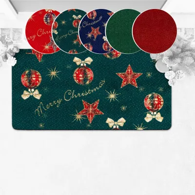 Produktbild von Fußmatte Türteppich Teppichvorleger Textil Merry Christmas Weihnachtsdeko Grün Robust Wasserabweisend Breite 50 cm Länge 100 cm