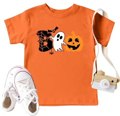 Image de T-shirt pour enfants, thème Halloween, avec une citrouille et un fantôme