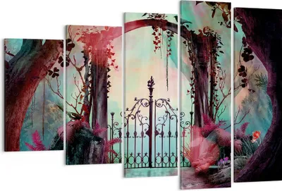 Produktbild von Bild auf Leinwand - Leinwandbild - 5 Teile - Fantasie Tor Garten - 150x100cm - Wand Bild - Wanddeko - Wandbilder - Leinwanddruck - Bilder - Wanddekoration - Leinwand bilder - Wandbild - EG150x100-4517