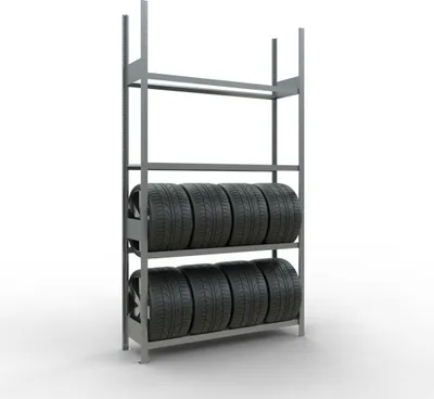 Produktbild von Schulte Reifenregal mit reifenschonenden Traversen | Grundregal | HxBxT 275x150x40cm | 4 Ebenen | Fachlast 150kg | Verzinkt