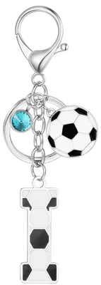 Productafbeelding van Voetbal sleutelhanger met letter I en blauwe kristal