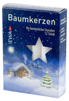 Baumkerzen, 12 Stück, weiß, 15 x 125 mm, Hartwachs