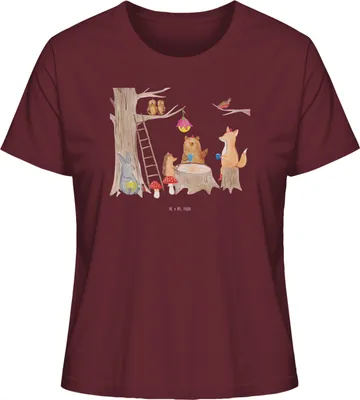 Produktbild von Mr. & Mrs. Panda Oberteil Damen Waldtiere Picknick Größe M - Burgundy - Geschenk, Kurzarmshirt, Eichhörnchen, Gute Laune, Wald, Igel, Sommershirt, T-Shirt, Fuchs, Maus