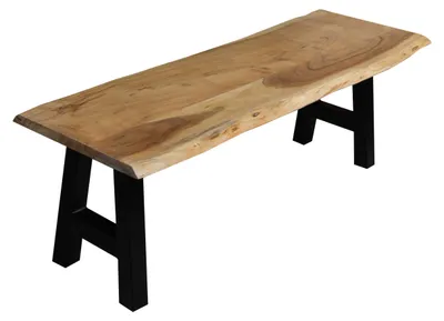 Produktbild von Sitzbank Baumkante 220 cm natur massiv Akazie A-Gestell schwarz