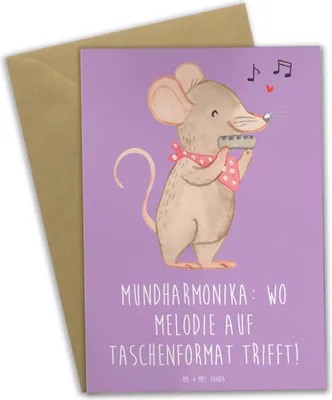 Produktbild von Mr. & Mrs. Panda Glückwunschkarte Mundharmonika Freude - Lavendeltraum - Geschenk, vatertagskarte, einladungskarten, Instrument, Musikinstrument, Folklore, osterkarten