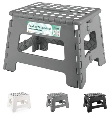 Image de Tabouret pliant plastique - Gris clair - 22,9 cm - Charge jusqu'à 150 kg - Pliable