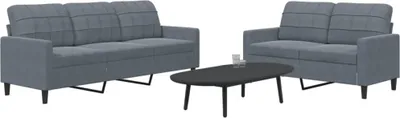 Produktbild von ZMH 2-tlg. Sofagarnitur mit Kissen Dunkelgrau Samt